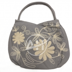 Linen Embroidered Shoulder Bag With Flower Chenille Design